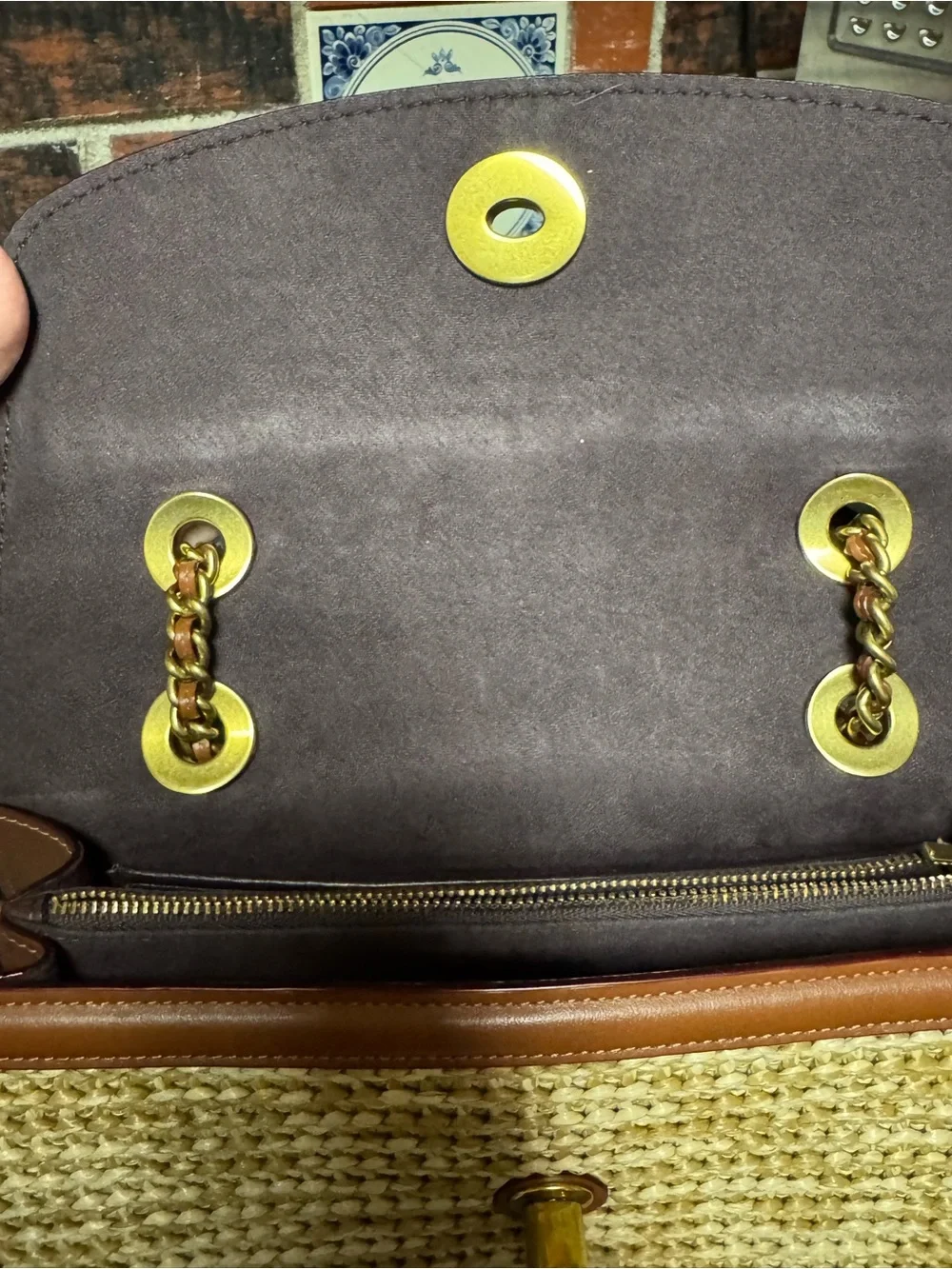 Coach Parker 18 69624 Tea Rose Straw Leather Chain Shoulder Bag Crossbody Rare